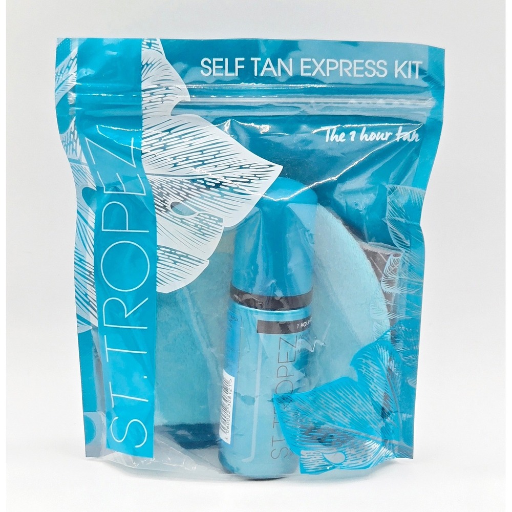 St. Tropez Self Tan Express Kit Unisex Travel Size Blue 1 Hour Tan Mousse & Mitt